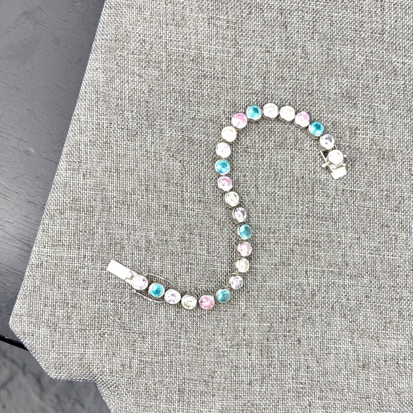 Sterling Silver Rock Candy Crystal Tennis Bracelet Pastel Colorful Bright - Picture 4 of 9